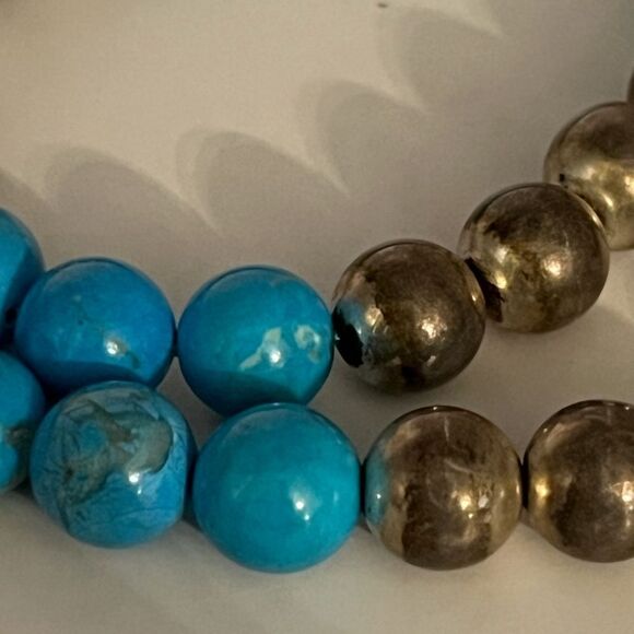 Kingman Turquoise and Sterling Silver Beaded Necklace - Picture 6 of 7